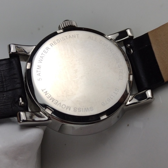 Stauer Rhinestone Black Leather Crock Embossed Band Stainless Steel Watch - Picture 6 of 12